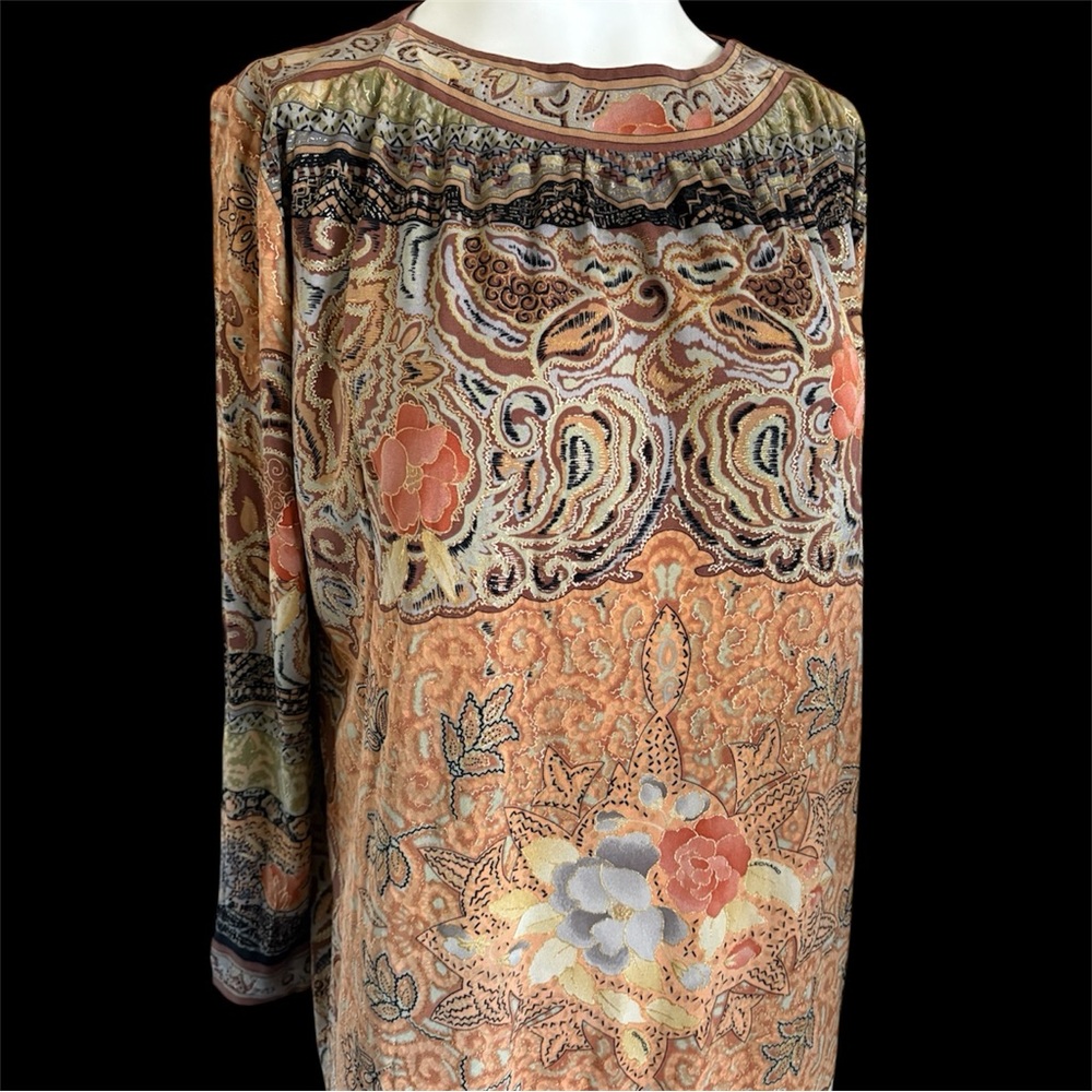 Vintage 70’s LEONARD Paris Silk Jersey Boho Floral Paisley Metallic Dress M-L